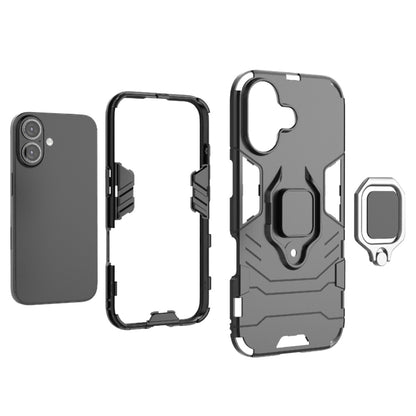 For iPhone 16 Shockproof PC + TPU Holder Phone Case(Black) - iPhone 16 Cases by buy2fix | Online Shopping UK | buy2fix