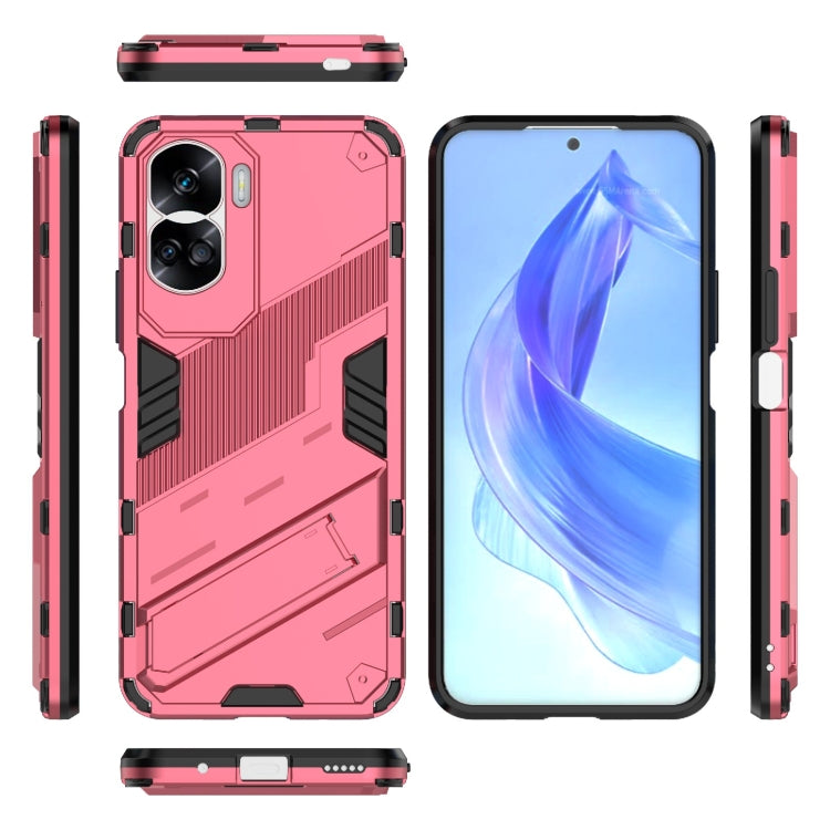 For Honor 90 Lite 5G Global Punk Armor 2 in 1 PC + TPU Phone Case with Holder(Light Red) - Honor Cases by buy2fix | Online Shopping UK | buy2fix