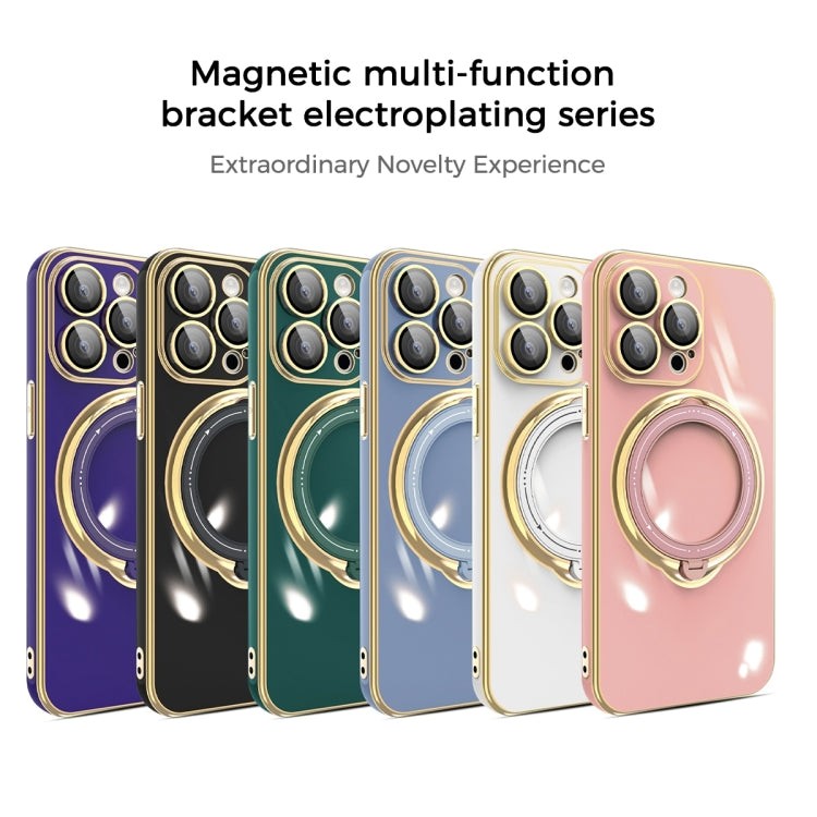 For iPhone 14 Pro Multifunction Electroplating MagSafe Holder Phone Case(Dark Green) - iPhone 14 Pro Cases by buy2fix | Online Shopping UK | buy2fix