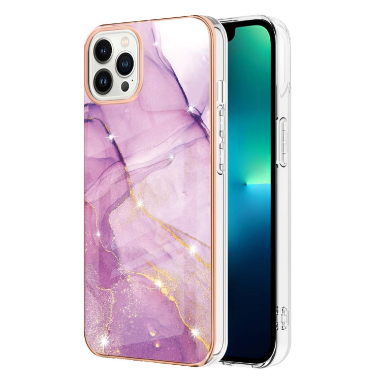 For iPhone 16 Pro Electroplating Marble Pattern Dual-side IMD TPU Shockproof Phone Case (Purple 001) - iPhone 16 Pro Cases by buy2fix | Online Shopping UK | buy2fix