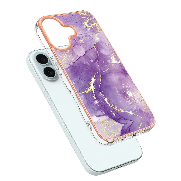 For iPhone 16 Plus Electroplating Marble Pattern Dual-side IMD TPU Shockproof Phone Case (Purple 002) - iPhone 16 Plus Cases by buy2fix | Online Shopping UK | buy2fix