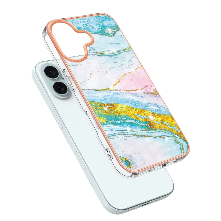 Electroplating Marble Pattern Dual-side IMD TPU Shockproof Phone Case For iPhone 16(Green 004) - iPhone 16 Cases by buy2fix | Online Shopping UK | buy2fix