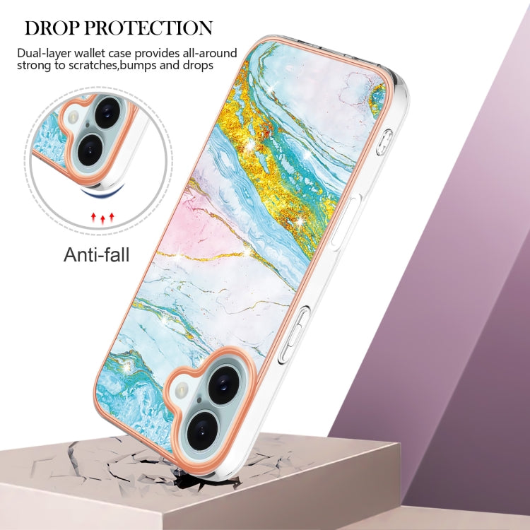 Electroplating Marble Pattern Dual-side IMD TPU Shockproof Phone Case For iPhone 16(Green 004) - iPhone 16 Cases by buy2fix | Online Shopping UK | buy2fix