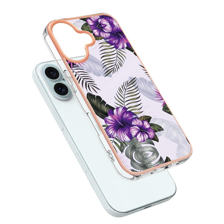 For iPhone 16 Electroplating Pattern IMD TPU Shockproof Case(Purple Flower) - iPhone 16 Cases by buy2fix | Online Shopping UK | buy2fix