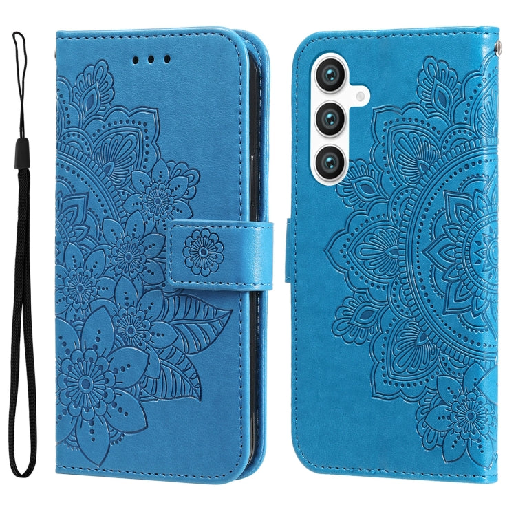 For Samsung Galaxy S23 FE 5G 7-petal Flowers Embossing Leather Phone Case(Blue) - Galaxy S23 FE 5G Cases by buy2fix | Online Shopping UK | buy2fix