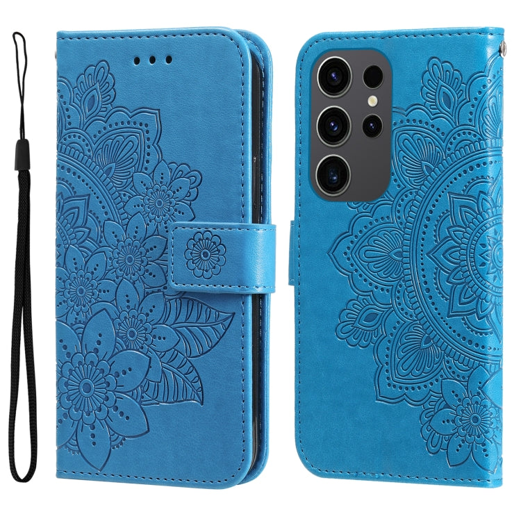 For Samsung Galaxy S24 Ultra 7-petal Flowers Embossing Leather Phone Case(Blue) - Galaxy S24 Ultra 5G Cases by buy2fix | Online Shopping UK | buy2fix