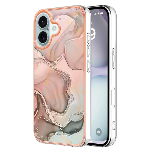 For iPhone 16 Plus Electroplating Marble Dual-side IMD Phone Case(Rose Gold 015) - iPhone 16 Plus Cases by buy2fix | Online Shopping UK | buy2fix