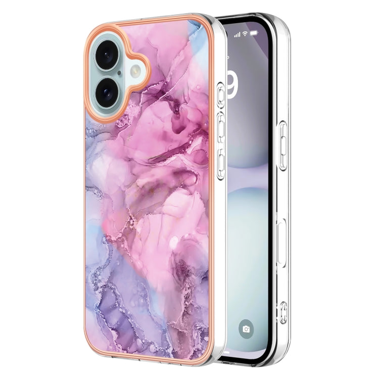 For iPhone 16 Electroplating Marble Dual-side IMD Phone Case(Pink 013) - iPhone 16 Cases by buy2fix | Online Shopping UK | buy2fix