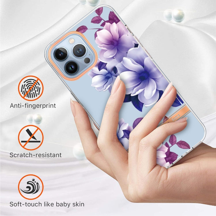 For iPhone 16 Pro Flowers and Plants Series IMD TPU Phone Case(Purple Begonia) - iPhone 16 Pro Cases by buy2fix | Online Shopping UK | buy2fix