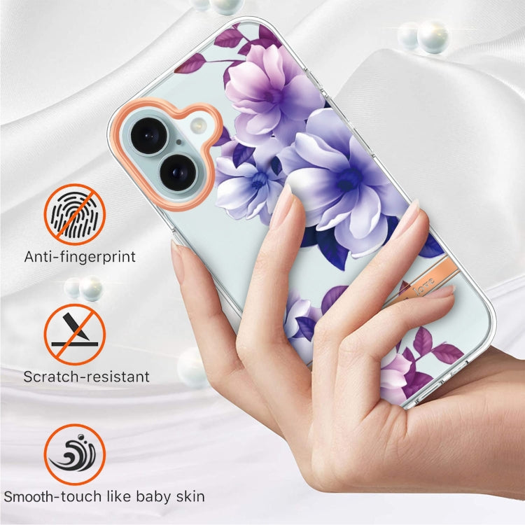 For iPhone 16 Plus Flowers and Plants Series IMD TPU Phone Case(Purple Begonia) - iPhone 16 Plus Cases by buy2fix | Online Shopping UK | buy2fix