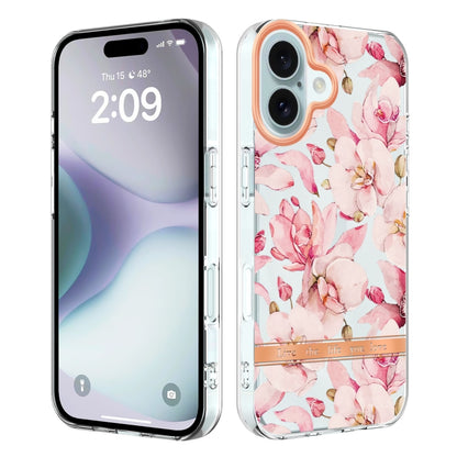 For iPhone 16 Plus Flowers and Plants Series IMD TPU Phone Case(Pink Gardenia) - iPhone 16 Plus Cases by buy2fix | Online Shopping UK | buy2fix