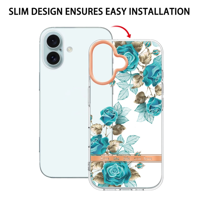 For iPhone 16 Flowers and Plants Series IMD TPU Phone Case(Blue Rose) - iPhone 16 Cases by buy2fix | Online Shopping UK | buy2fix