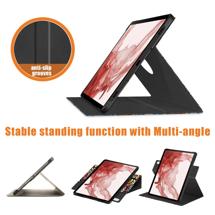 For Samsung Galaxy Tab S9+ 360 Rotation Stand Painted Smart Leather Tablet Case(Graffiti) - Galaxy Tab S9+ Cases by buy2fix | Online Shopping UK | buy2fix