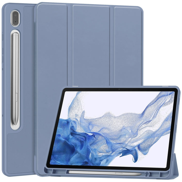 For Samsung Galaxy Tab S9 3-Fold Pure Color TPU Smart Leather Tablet Case with Pen Slot(Lavender) - Galaxy Tab S9 Cases by buy2fix | Online Shopping UK | buy2fix