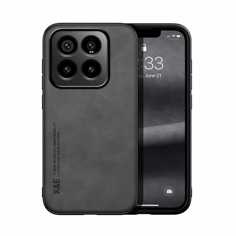 For Xiaomi 14 Pro Skin Feel Magnetic Leather Back Phone Case(Dark Grey) - 14 Pro Cases by buy2fix | Online Shopping UK | buy2fix