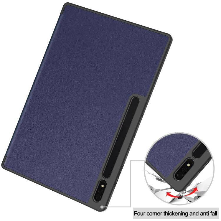 For Samsung Galaxy Tab S9 Ultra 3-Fold Pure Color TPU Smart Leather Tablet Case with Pen Slot(Dark Blue) - Galaxy Tab S9 Ultra Cases by buy2fix | Online Shopping UK | buy2fix