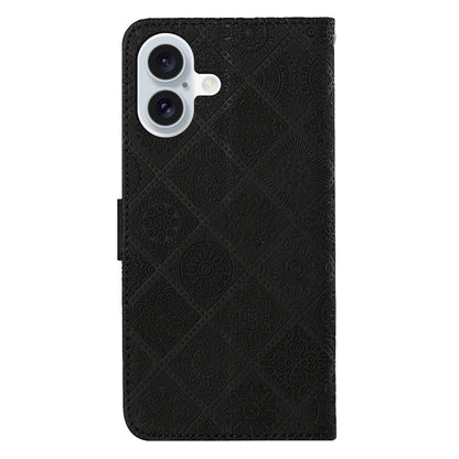 For iPhone 16 Plus Ethnic Style Embossed Pattern Leather Phone Case(Black) - iPhone 16 Plus Cases by buy2fix | Online Shopping UK | buy2fix