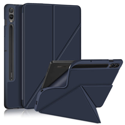 For Samsung Galaxy Tab S9+ Cloth Texture Multi-folding Horizontal Flip Leather Tablet Case(Dark Blue) - Galaxy Tab S9+ Cases by buy2fix | Online Shopping UK | buy2fix