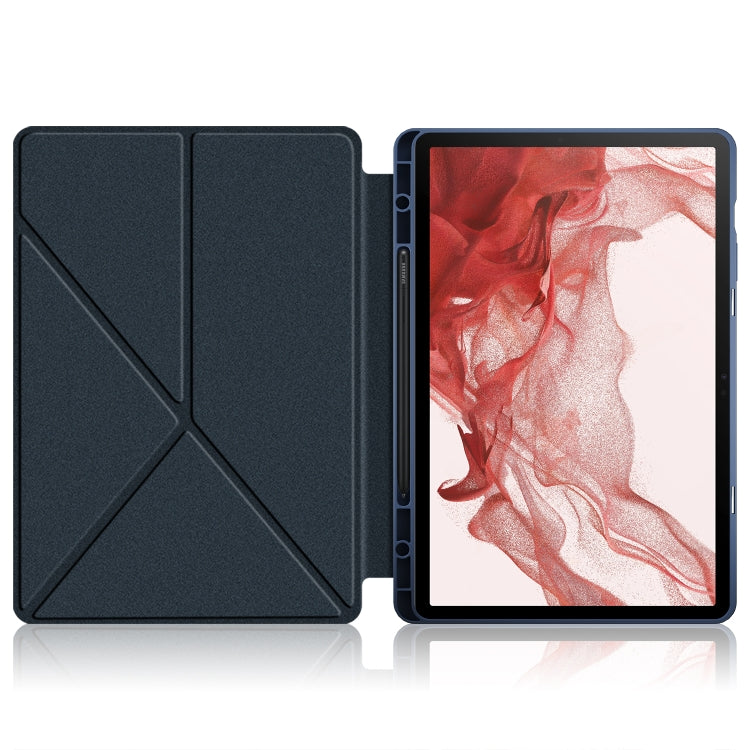 For Samsung Galaxy Tab S9+ Cloth Texture Multi-folding Horizontal Flip Leather Tablet Case(Dark Blue) - Galaxy Tab S9+ Cases by buy2fix | Online Shopping UK | buy2fix