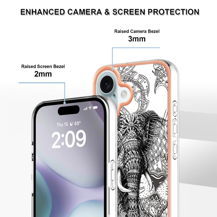 For iPhone 16 Plus Electroplating Marble Dual-side IMD Phone Case(Totem Elephant) - iPhone 16 Plus Cases by buy2fix | Online Shopping UK | buy2fix