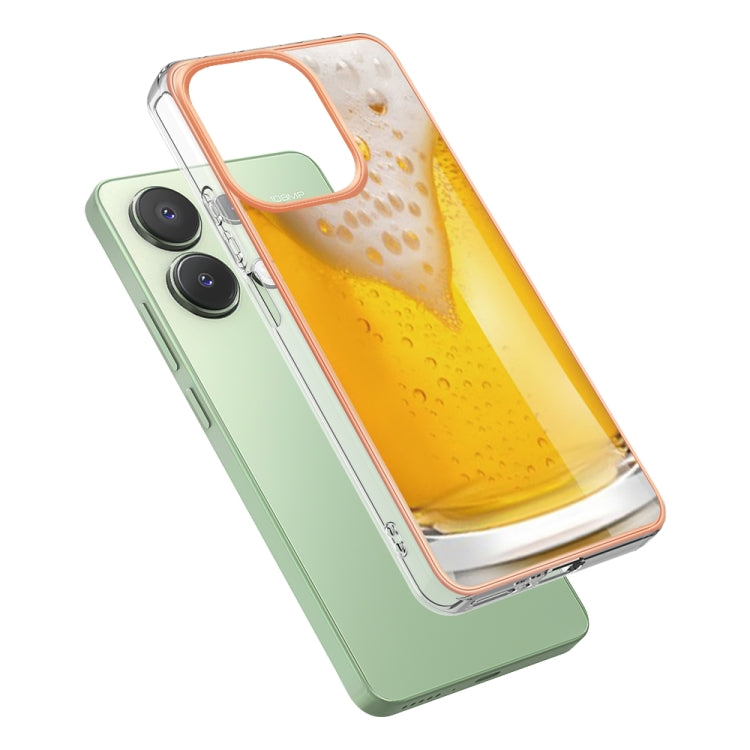 For Xiaomi Redmi Note 13 4G Global Electroplating Marble Dual-side IMD Phone Case(Draft Beer) - Note 13 Cases by buy2fix | Online Shopping UK | buy2fix