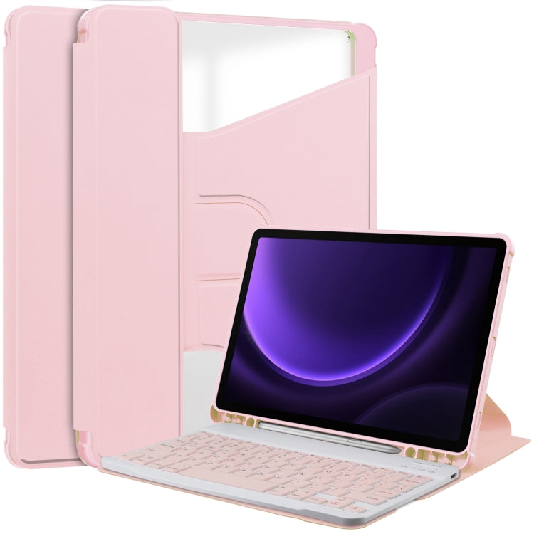 For Samsung Galaxy Tab S9 FE 360 Rotation Transparent Smart Leather Case with Keyboard(Pink) - Galaxy Tab S9 FE by buy2fix | Online Shopping UK | buy2fix