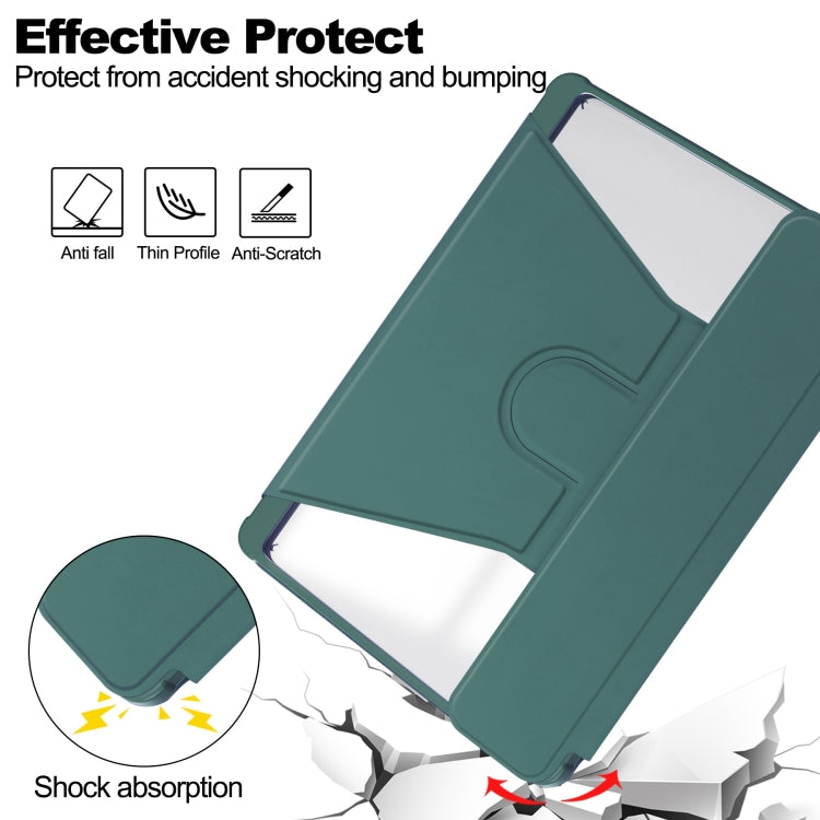 For Samsung Galaxy Tab S9 FE+ 360 Rotation Transparent Smart Leather Case(Dark Green) - Galaxy Tab S9 FE+ by buy2fix | Online Shopping UK | buy2fix