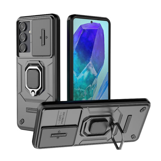 For Samsung Galaxy M55 5G Sliding Camshield TPU + PC Shockproof Phone Case with Holder(Black) - Galaxy Phone Cases by buy2fix | Online Shopping UK | buy2fix