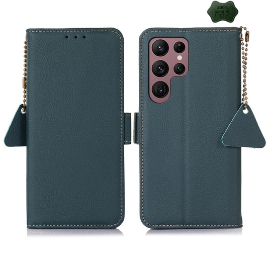 For Samsung Galaxy S24 Ultra Side-Magnetic TJ Genuine Leather RFID Phone Case(Green) - Galaxy Phone Cases by buy2fix | Online Shopping UK | buy2fix