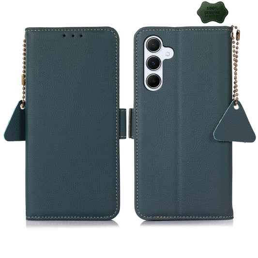 For Samsung Galaxy A55 5G Side-Magnetic TJ Genuine Leather RFID Phone Case(Green) - Galaxy Phone Cases by buy2fix | Online Shopping UK | buy2fix