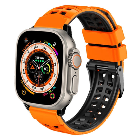 For Apple Watch Ultra 49mm Twill Dual-row Buckle Silicone Watch Band(Orange Black) - Watch Bands by buy2fix | Online Shopping UK | buy2fix