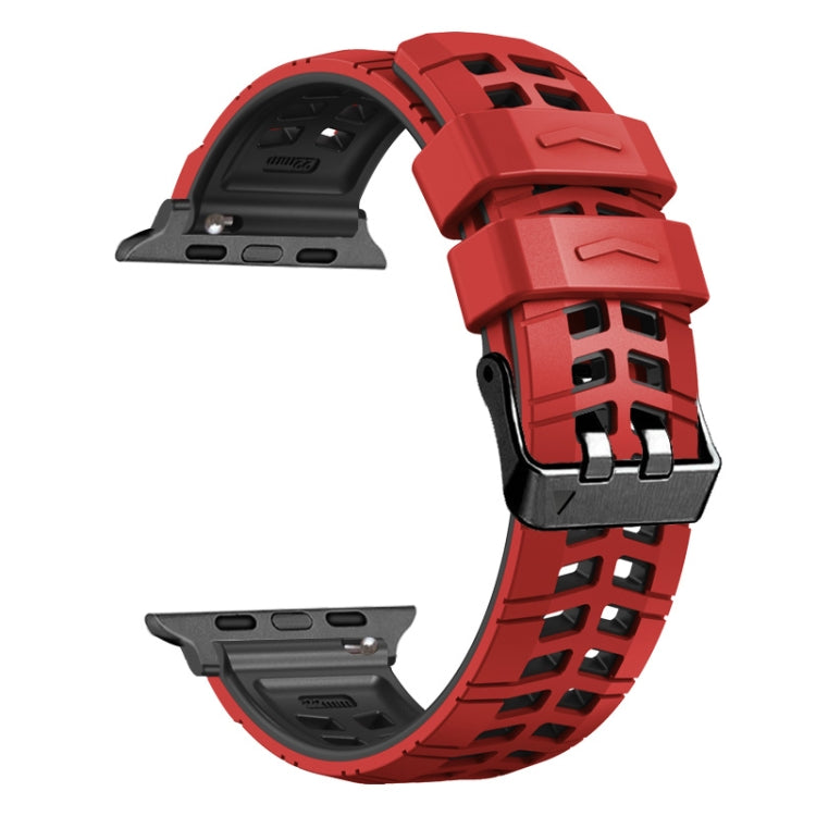 For Apple Watch Series 8 45mm Twill Dual-row Buckle Silicone Watch Band(Red Black) - Watch Bands by buy2fix | Online Shopping UK | buy2fix