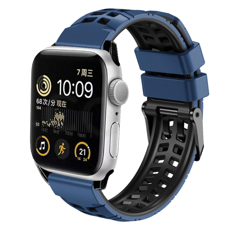 For Apple Watch Series 7 45mm Twill Dual-row Buckle Silicone Watch Band(Midnight Blue Black) - Watch Bands by buy2fix | Online Shopping UK | buy2fix