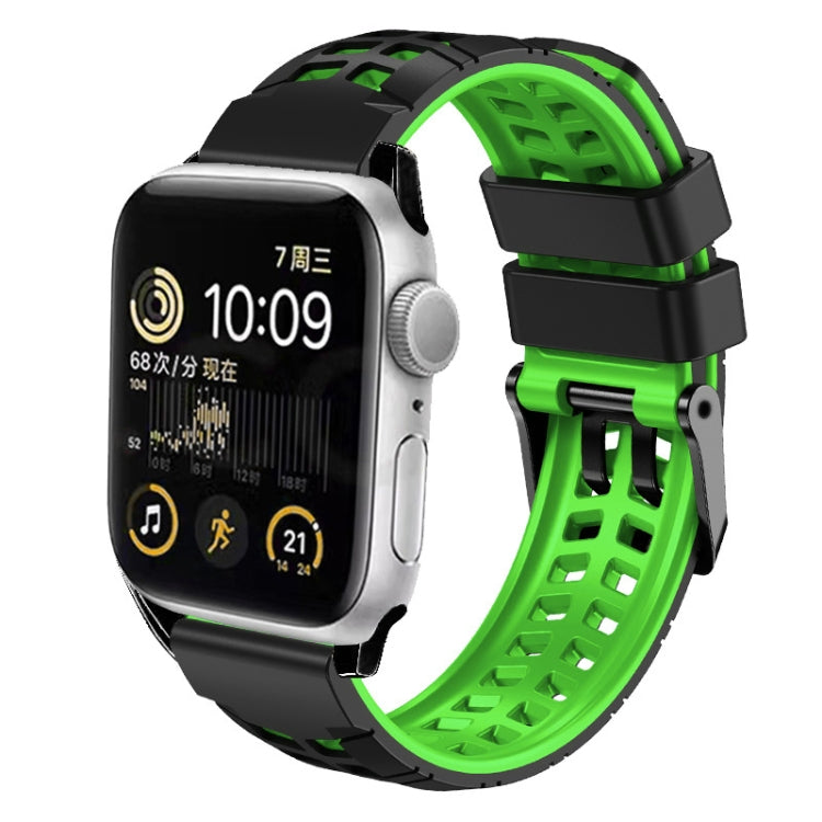 For Apple Watch SE 44mm Twill Dual-row Buckle Silicone Watch Band(Black Green) - Watch Bands by buy2fix | Online Shopping UK | buy2fix