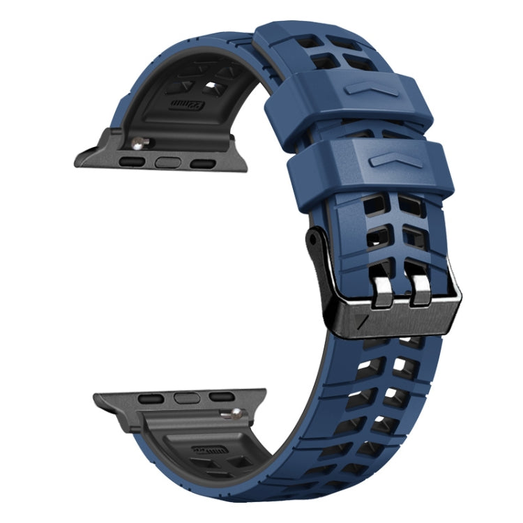 For Apple Watch Series 2 42mm Twill Dual-row Buckle Silicone Watch Band(Midnight Blue Black) - Watch Bands by buy2fix | Online Shopping UK | buy2fix