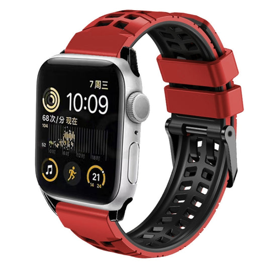 For Apple Watch 42mm Twill Dual-row Buckle Silicone Watch Band(Red Black) - Watch Bands by buy2fix | Online Shopping UK | buy2fix