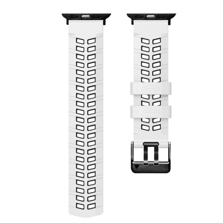 For Apple Watch SE 2023 44mm Twill Dual-row Buckle Silicone Watch Band(White Black) - Watch Bands by buy2fix | Online Shopping UK | buy2fix