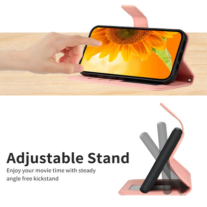 For Motorola Moto G Play 4G 2024 HT04 Skin Feel Sun Flower Embossed Flip Leather Phone Case with Lanyard(Pink) - Motorola Cases by buy2fix | Online Shopping UK | buy2fix