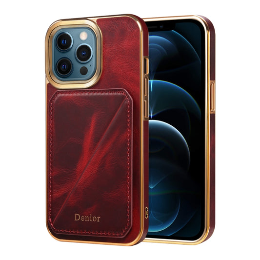 For iPhone 12 Pro Max Denior Oil Wax Leather Electroplating Card Slot Holder Phone Case(Red) - iPhone 12 Pro Max Cases by Denior | Online Shopping UK | buy2fix