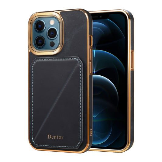 For iPhone 12 Pro Max Denior Oil Wax Leather Electroplating Card Slot Holder Phone Case(Blue) - iPhone 12 Pro Max Cases by Denior | Online Shopping UK | buy2fix