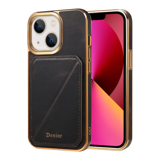 For iPhone 13 Denior Oil Wax Leather Electroplating Card Slot Holder Phone Case(Black) - iPhone 13 Cases by Denior | Online Shopping UK | buy2fix