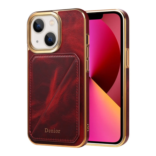 For iPhone 13 Denior Oil Wax Leather Electroplating Card Slot Holder Phone Case(Red) - iPhone 13 Cases by Denior | Online Shopping UK | buy2fix