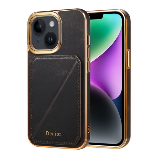 For iPhone 14 Denior Oil Wax Leather Electroplating Card Slot Holder Phone Case(Black) - iPhone 14 Cases by Denior | Online Shopping UK | buy2fix