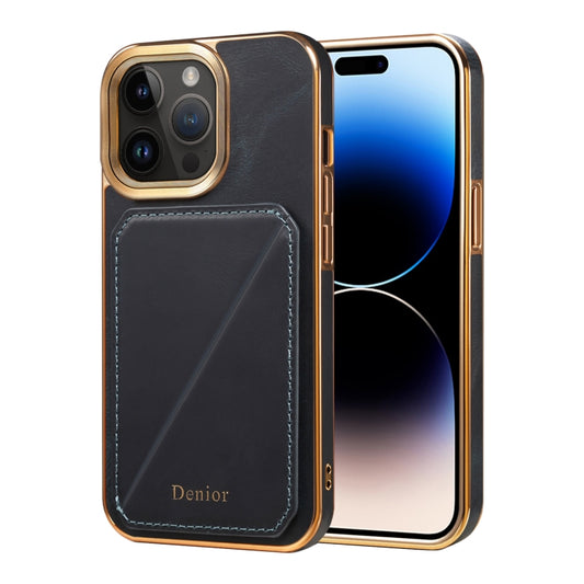 For iPhone 14 Pro Denior Oil Wax Leather Electroplating Card Slot Holder Phone Case(Blue) - iPhone 14 Pro Cases by Denior | Online Shopping UK | buy2fix