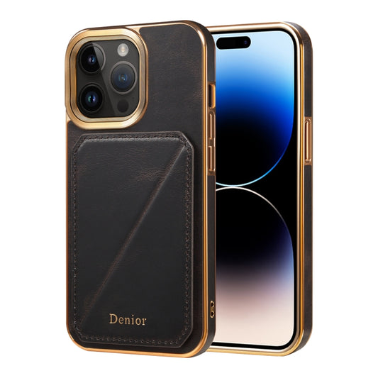 For iPhone 14 Pro Max Denior Oil Wax Leather Electroplating Card Slot Holder Phone Case(Black) - iPhone 14 Pro Max Cases by Denior | Online Shopping UK | buy2fix