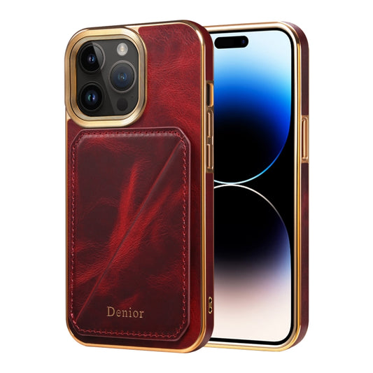 For iPhone 14 Pro Max Denior Oil Wax Leather Electroplating Card Slot Holder Phone Case(Red) - iPhone 14 Pro Max Cases by Denior | Online Shopping UK | buy2fix