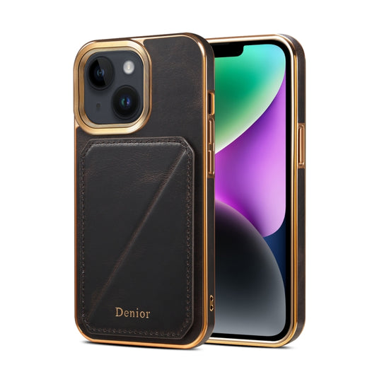 For iPhone 15 Denior Oil Wax Leather Electroplating Card Slot Holder Phone Case(Black) - iPhone 15 Cases by Denior | Online Shopping UK | buy2fix