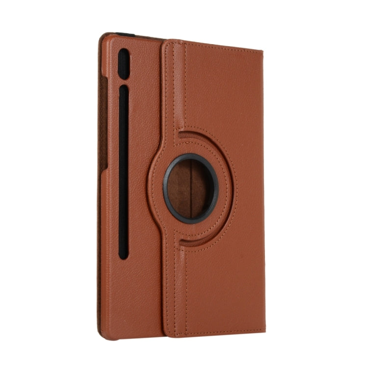 For Samsung Galaxy Tab S9 360 Degrees Rotation Holder Litchi Texture Leather Tablet Case(Brown) - Galaxy Tab S9 Cases by buy2fix | Online Shopping UK | buy2fix