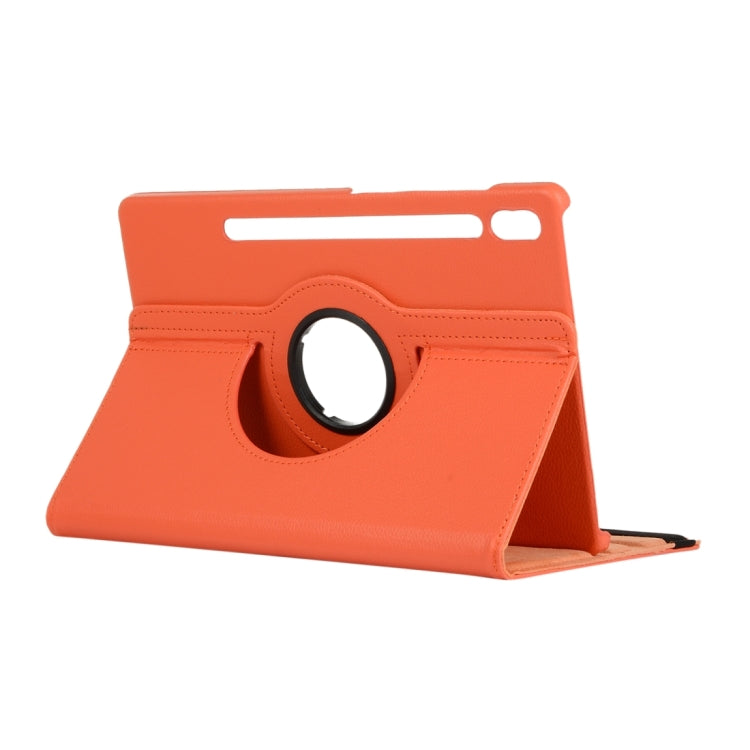 For Samsung Galaxy Tab S9 Ultra 360 Degrees Rotation Holder Litchi Texture Leather Tablet Case(Orange) - Galaxy Tab S9 Ultra Cases by buy2fix | Online Shopping UK | buy2fix