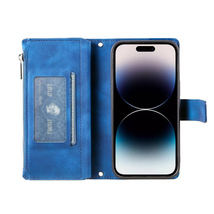 For iPhone 16 Pro Max Multi-Card Totem Zipper Leather Phone Case(Blue) - iPhone 16 Pro Max Cases by buy2fix | Online Shopping UK | buy2fix